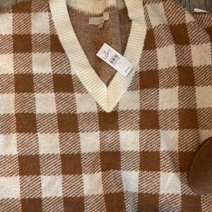 LOFT Brown and Cream Checkered Men's Sweater